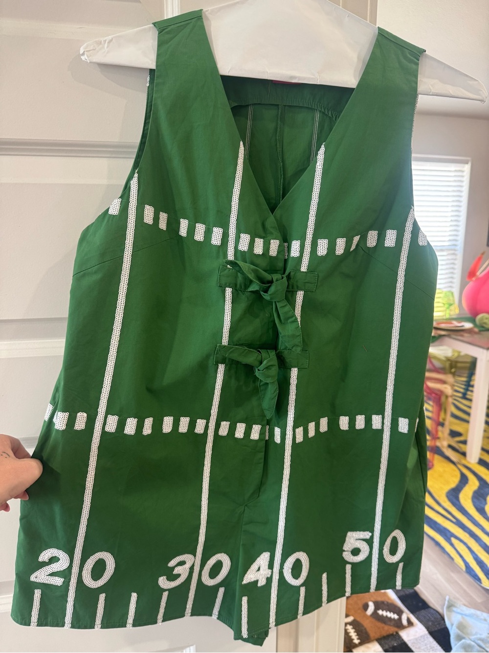 QUEEN OF SPARKLES Green football field romper.